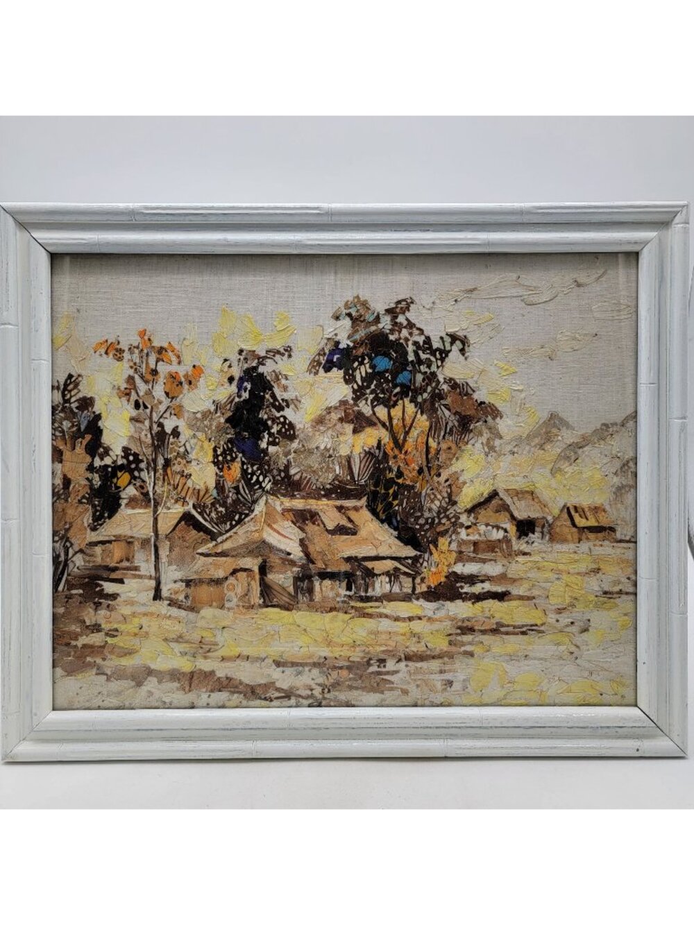 Original Taxidermy Artwork Asian Landscape Made Of Real Butterfly Wings In White